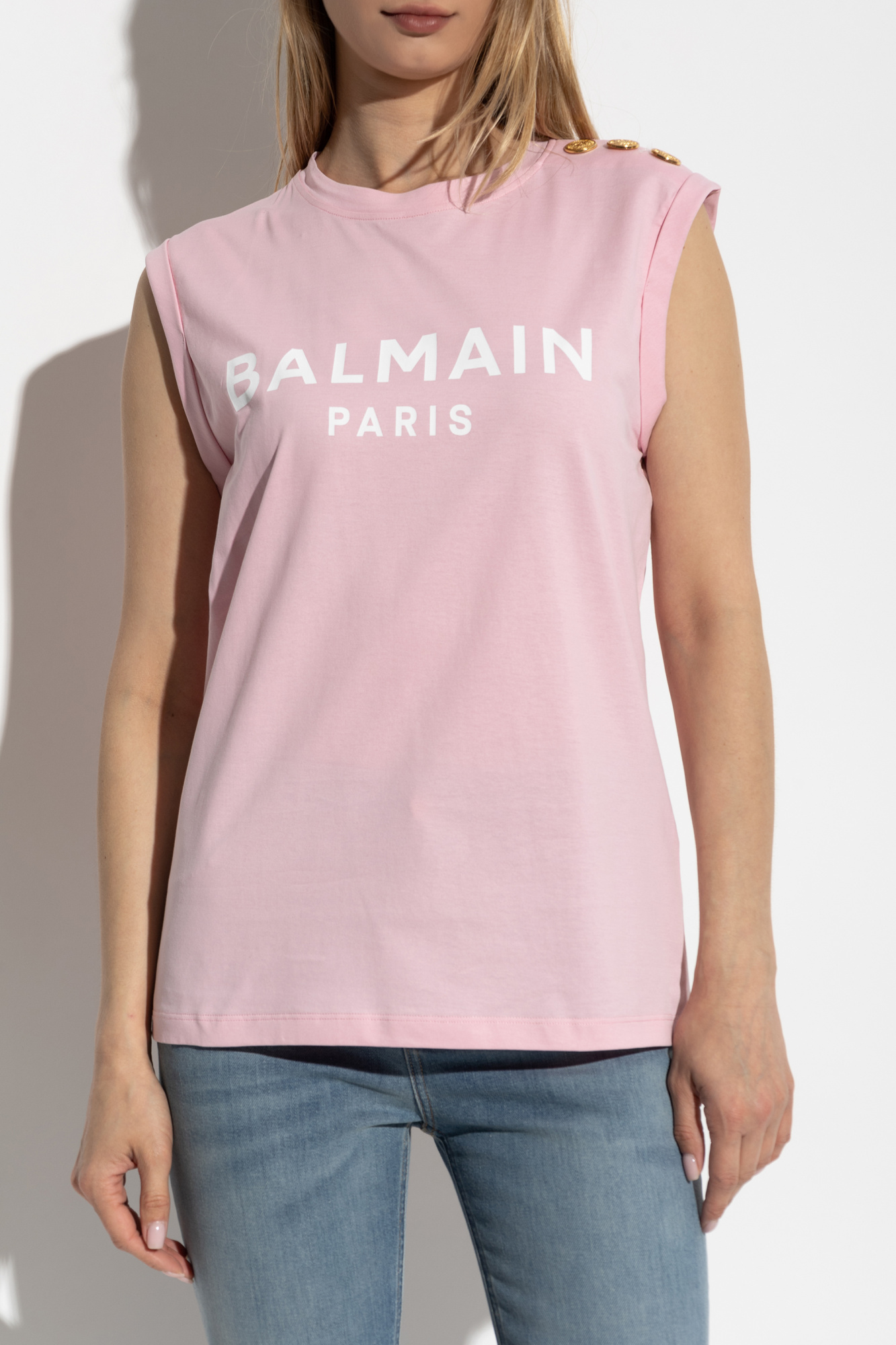 Pink Top with printed logo Balmain - Vitkac France